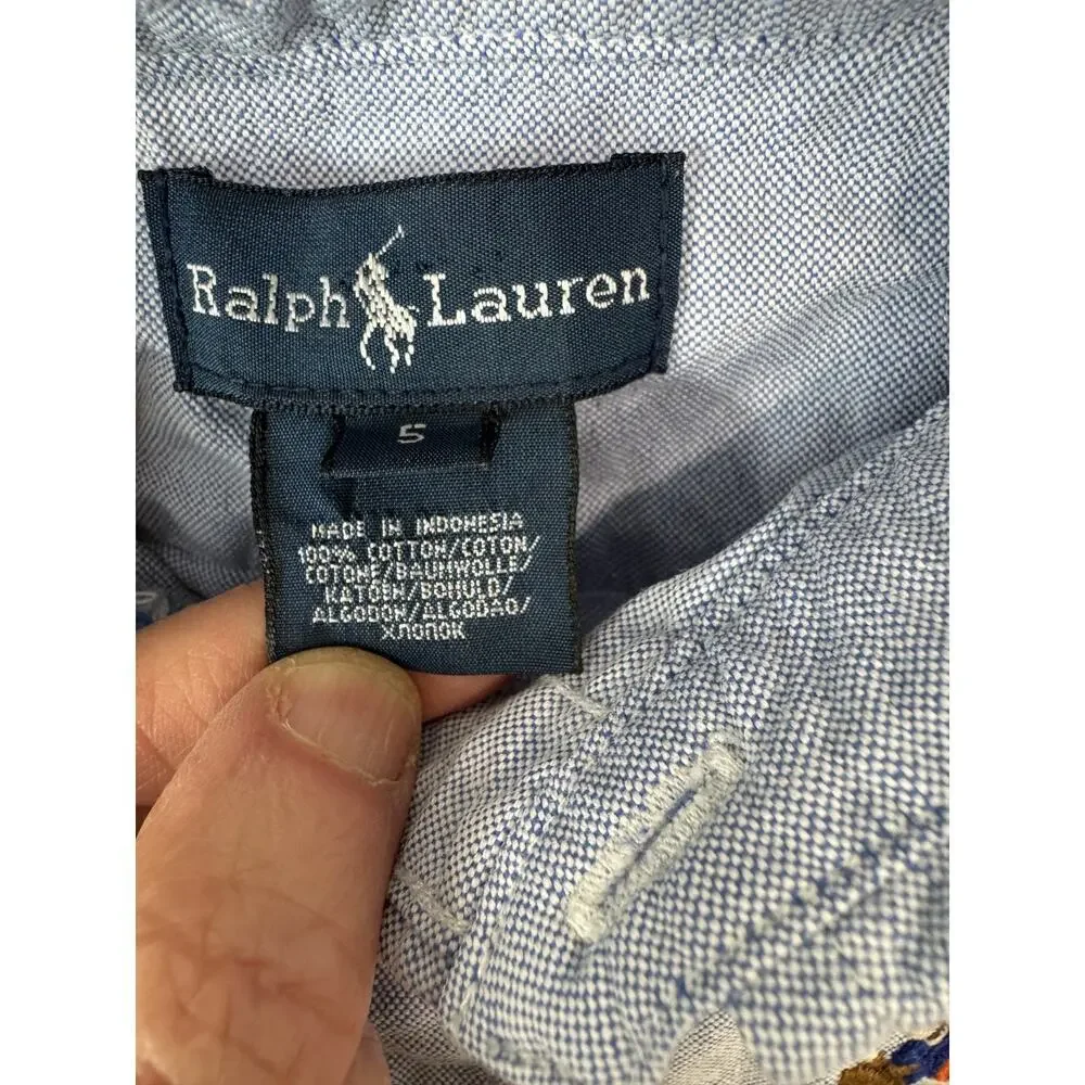 Ralph Lauren Polo Big Pony Oxford Shirt Blue Equestrian Y2K Button Down Kids 5